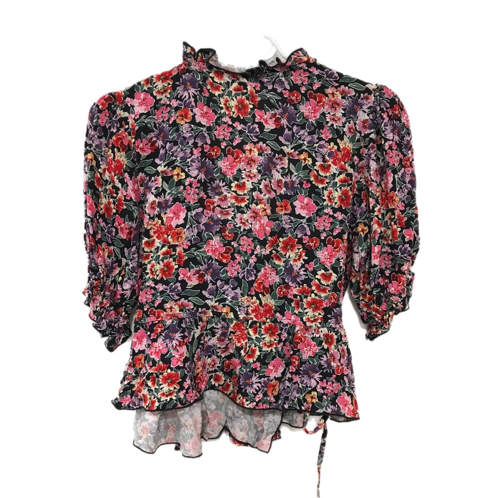 Topshop Floral Front Tie Blouse - Picture 2 of 9